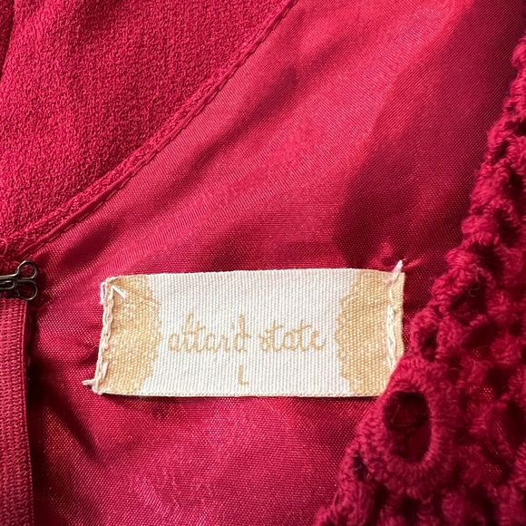 Altrd State Double V Neck Crochet Bodice Flare Skater Sleeveless Dress Maroon L - Picture 8 of 9